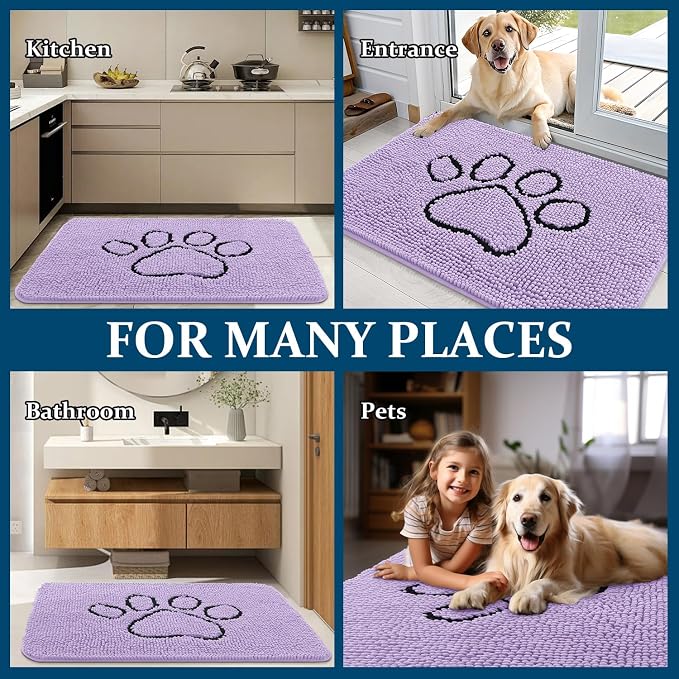 OLANLY Dog Door Mat for Muddy Paws 48x30, Paw Print Design, Absorbs Moisture