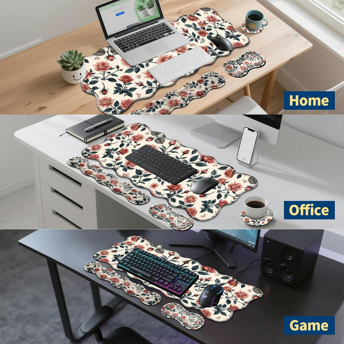 Keyboard Mouse Pad Set,Retro Flowers