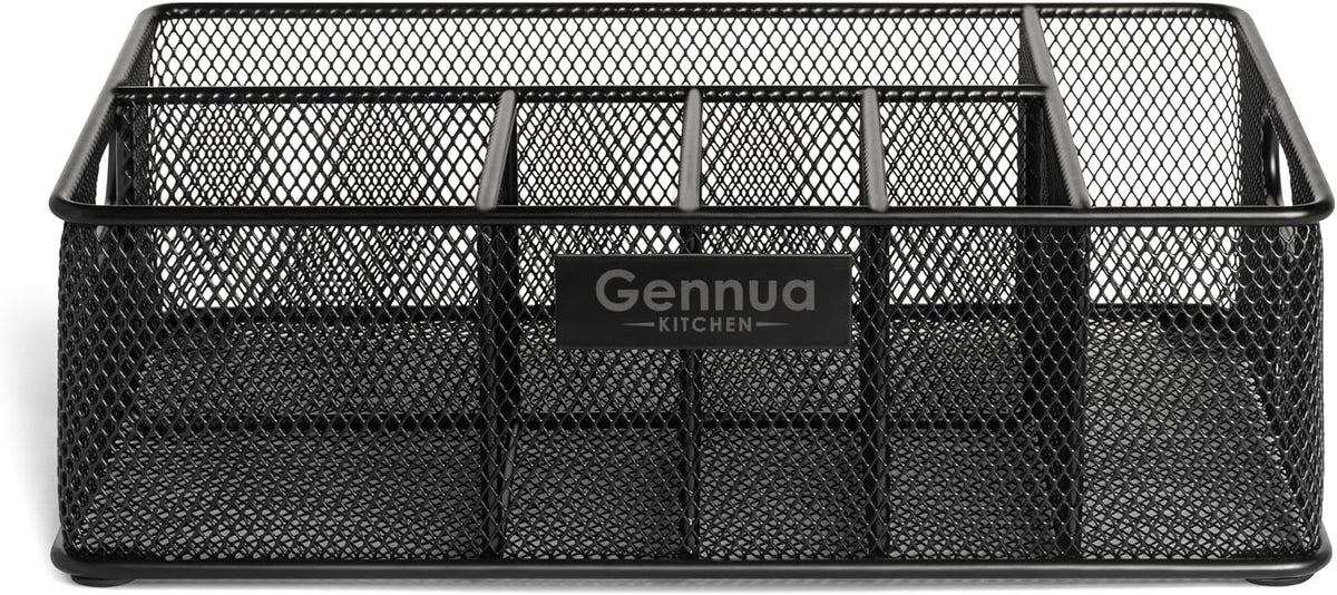 Gennua Kitchen Paper Plate Organizer for Cabinet, Counter, Picnics, Parties & More, Extra Large Utensil Caddy Crafted of Thick Iron Mesh With 6 Compartments for Paper Plates & Plastic Silverware