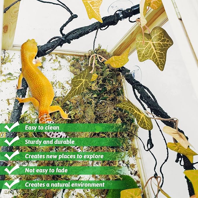 PINVNBY 2 PCS Snake Climbing Branch, Flexible Jungle Climbing Vine with Suction Cup Reptile Climb Tree Branches for Lizards, Chameleons, Snakes( Orange)