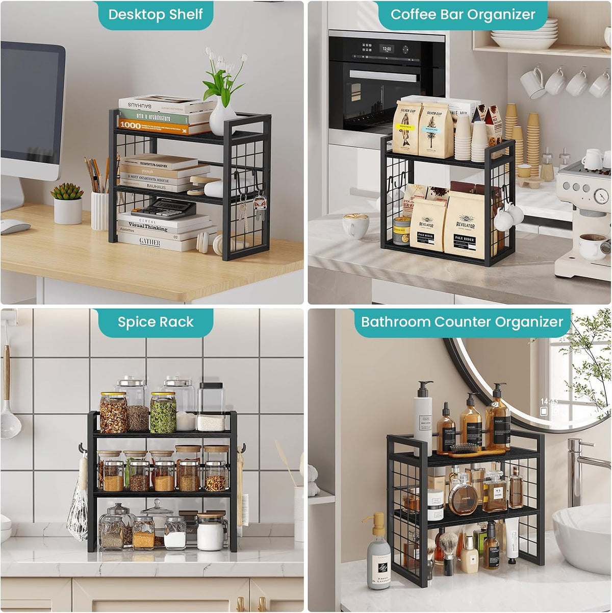 ELITEROO Desk Shelf Organizer, 2 Tier Wooden Desktop Bookshelf, Black