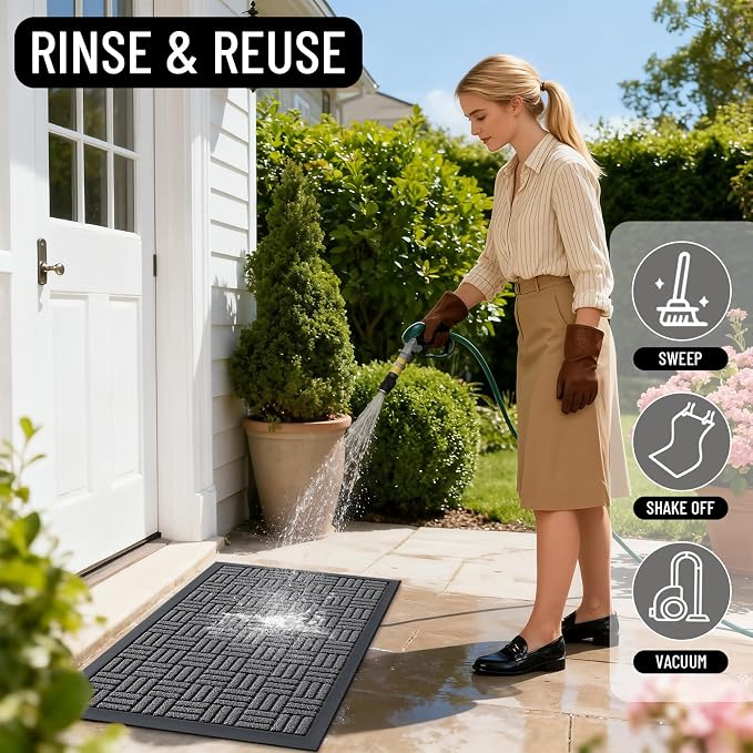 OLANLY Front Door Mat Outside Entrance 47x32, Heavy Duty Sturdy Natural Rubber