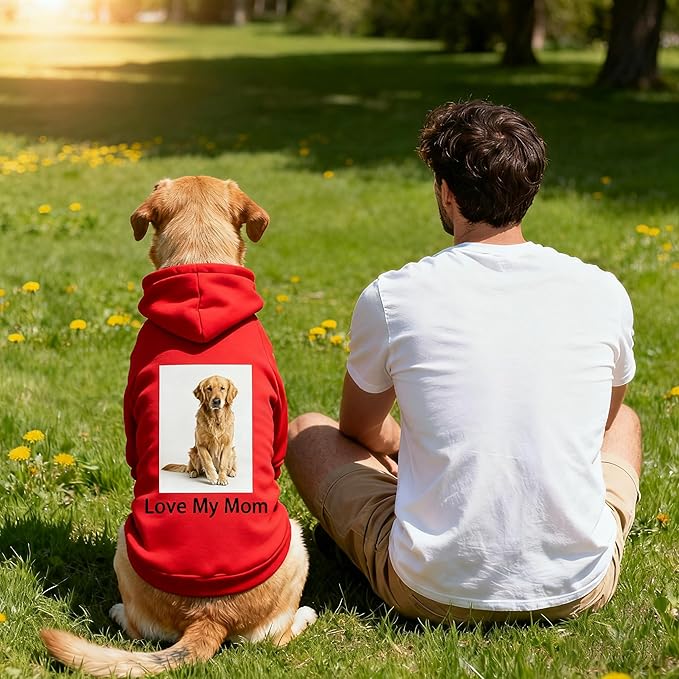 Custom Dog Hoodie, Personalized Sweatshirt with Photo Text Name Logo, Customized Hooded Sweater for Small Medium Large Dogs & Cats (Red, Medium)