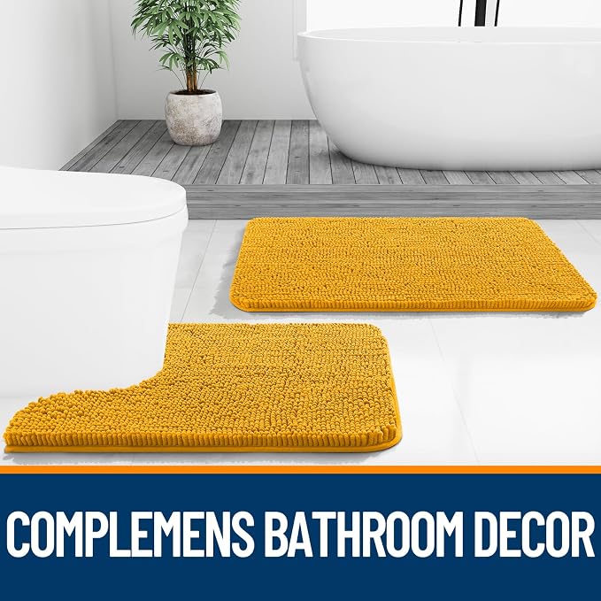 OLANLY Small Bathroom Rugs 24x16, Soft Absorbent Chenille Bath Rugs, Rubber
