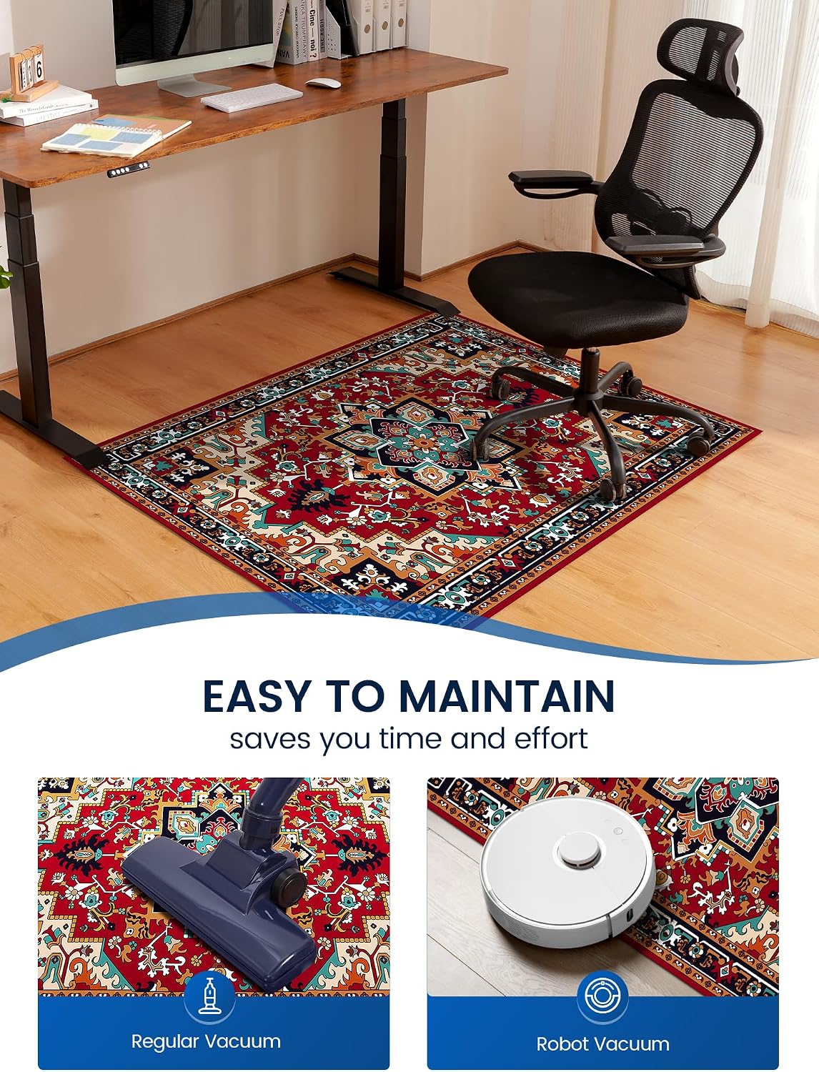 Office Chair Mat for Hardwood Floor 48"x60" :Machine Washable Burgundy Red