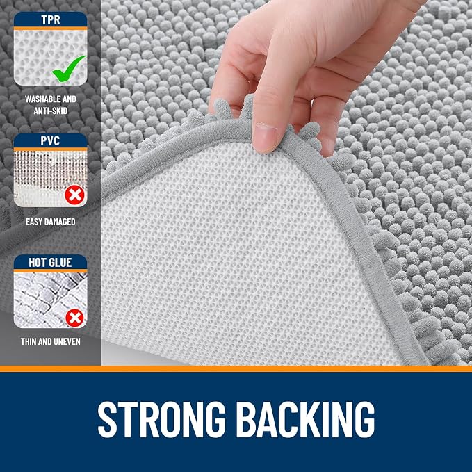 OLANLY Bathroom Runner Rugs 59x20, Soft Absorbent Chenille Bath Rugs, Rubber