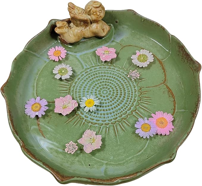 Ceramic Ground Bird Bath Bowl for Outside, BirdBath Bowl Only, Ground Bird Feeders and birdbath for Outdoors, Tabletop,Balcony and Garden