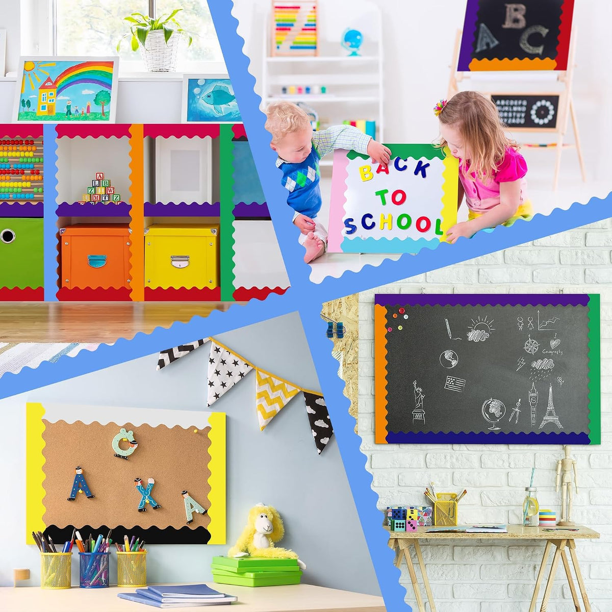 Aodaer 12 Rolls 787.4 Feet Scalloped Bulletin Board Borders Multicolor Classroom Borders Back to School Bulletin Board Decoration Rolled Border Trim for Classroom Decoration