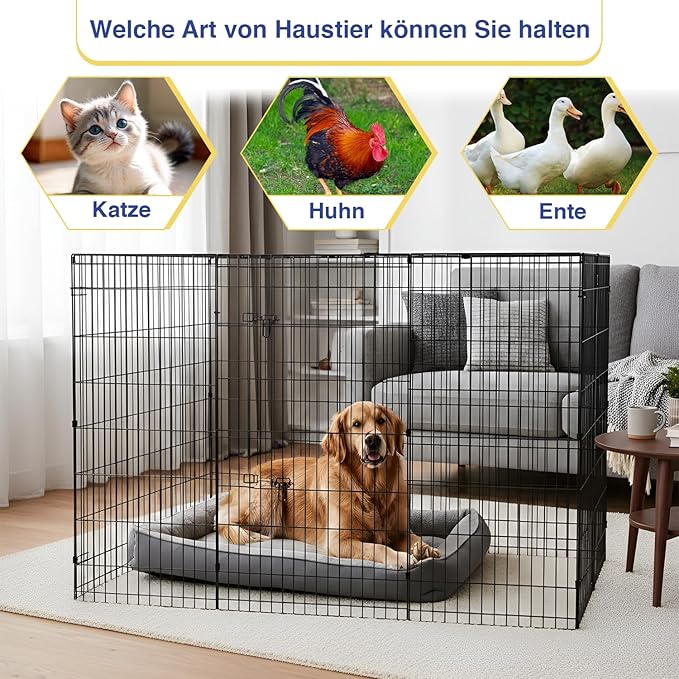 FDW 48 Inch Dog Pen 8 Panel Dog Playpen Indoor Outdoor Metal Puppy Pet Fence Portable Folding Animal Exercise Fence,Black