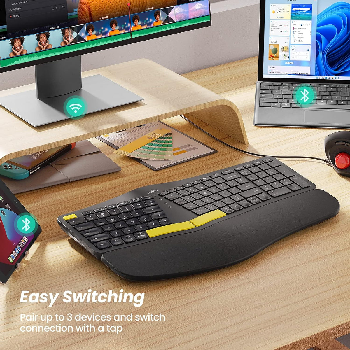 Nulea Ergonomic Split Keyboard Wireless with Wrist Rest 7 Color Backlight