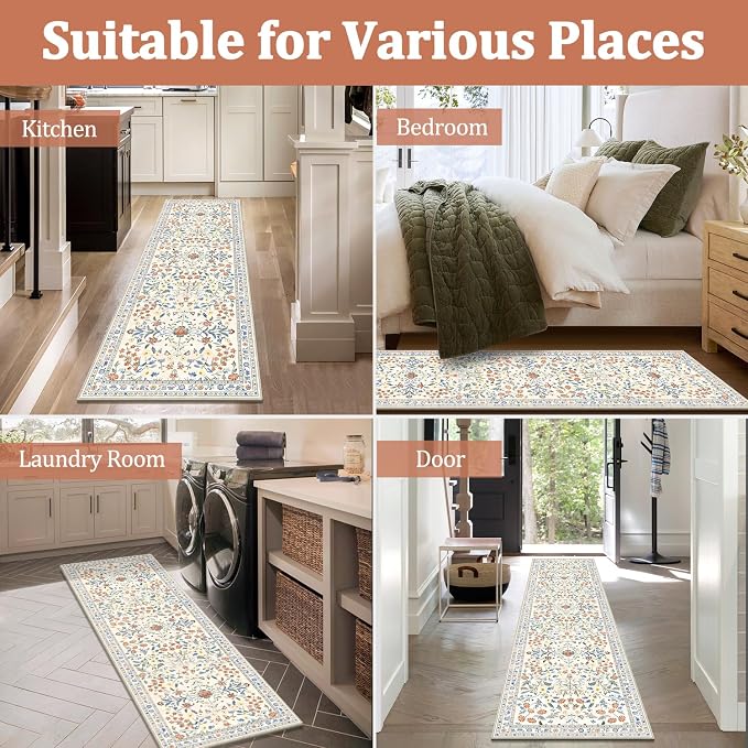 Yamaziot Washable Runner Rug 2x8 – Boho Non Slip Floral Hallway Runner Rug