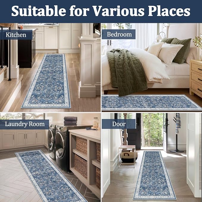 Yamaziot Washable Runner Rug 2x5 – Non Slip Boho Floral Hallway Runner Rug