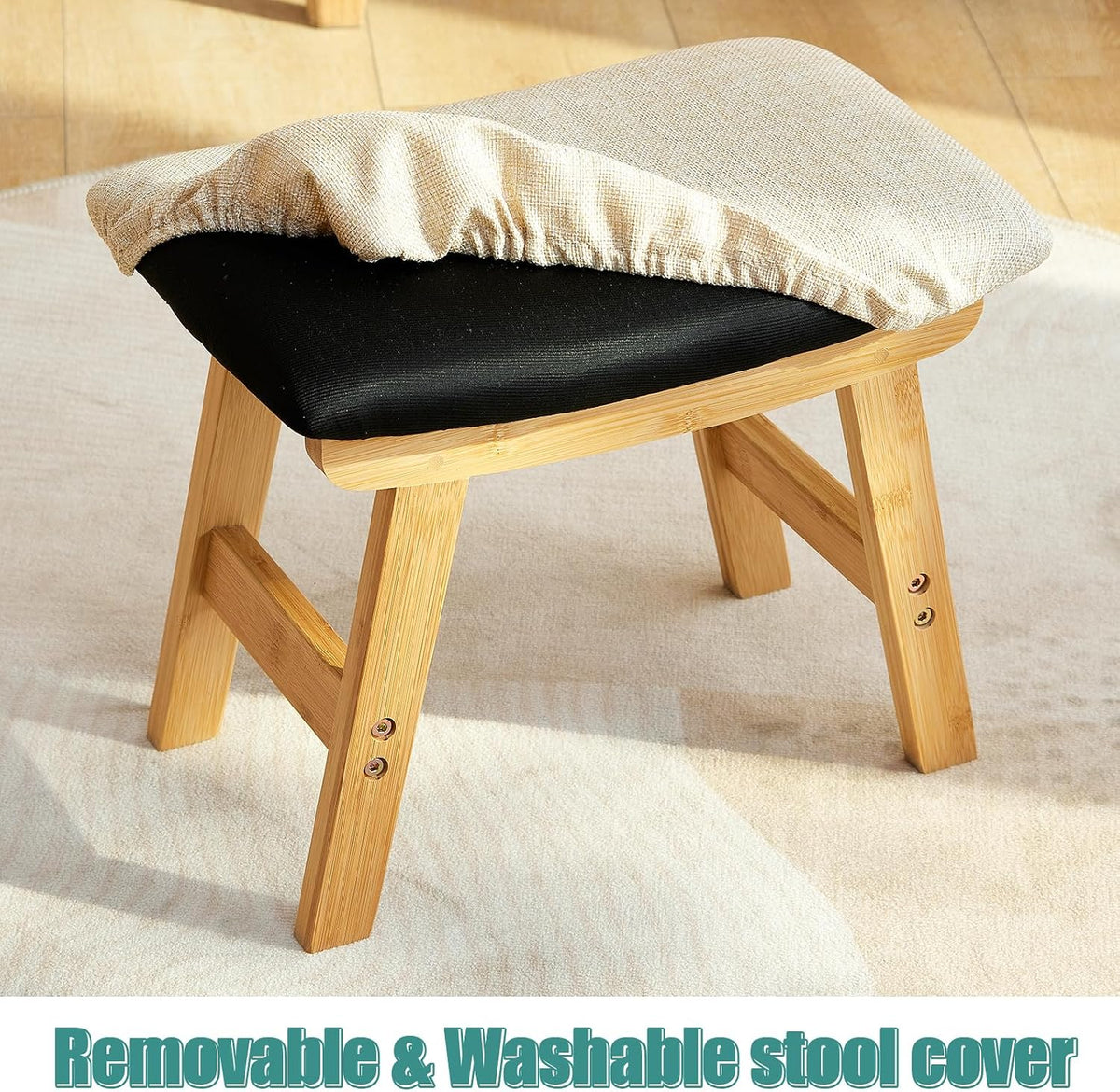 viewcare Foot Stools Ottoman, Small Soft Footrest Ottoman with Wood Legs, Sofa Footrest Extra Seating for Living Room Entryway Office