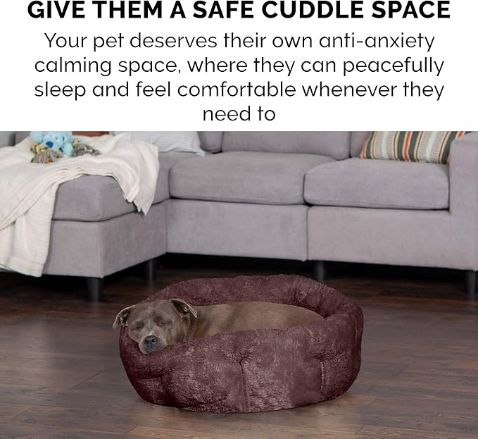 Furhaven 23" Round Self-Warming Pet Bed for Indoor Cats & Medium/Small Dogs, 100% Washable, For Pets Up to 45 lbs - Hi Lo Plush Luxe Faux Fur Cuddler - Sable Brown, Medium, 23.0"L x 23.0"W x 15.0"Th