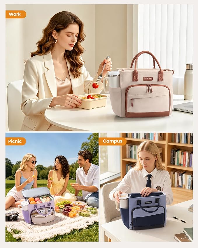 LOVEVOOK Lunch Box for Women, Adult Lunch Bag for Work, Misty Blue | Upgraded