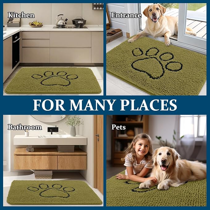 OLANLY Dog Door Mat for Muddy Paws 36x24, Paw Print Design, Absorbs Moisture