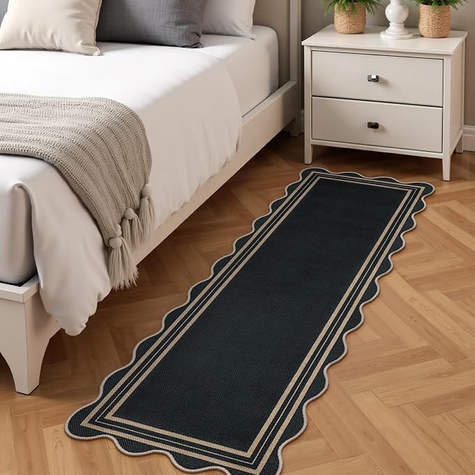 Scalloped 2x6 Kitchen Runner Rug, Washable Rugs