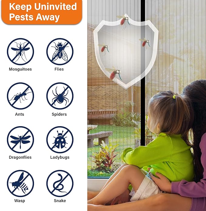 Magnetic Screen Door, Heavy Duty Door Screen Magnetic Closure Keep Bugs Out,Pet & Kid Friendly,Hands Free Door Screen Fit Door Size 36 x 96 Inches Black