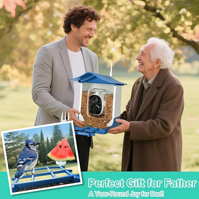 Smart Bird Feeder with Camera,AI Identify Birds Species,Auto Record 2K Birds Video in Backyard Garden,Live View,Instant Notifications,Solar Powered Charging,Ideal Gift for Family and Bird Lovers