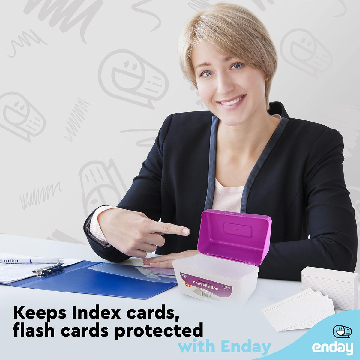 Emraw Index Card holder Case 3" X 5", ideal box card holder for Filing Notes, Addresses & Recipes. Holds Up to 250 Cards, Grey, Pink, Purple, Blue (Pack of 12)