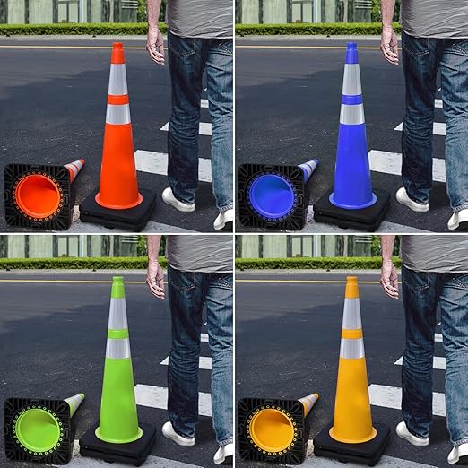 Fluorescent Orange/Green PVC Traffic Cones, Heavy Black Base Parking Lot Cone Structurally Stable Weatherproof Road Construction Safety Cones (8, Orange, 36" Extra Large)