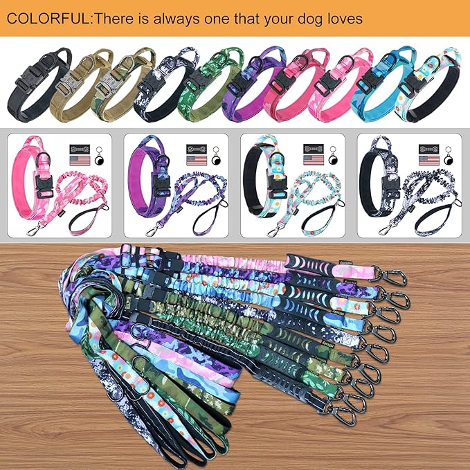 Hotsky Tactical Dog Collar, Adjustable Military Training Nylon Airtag Collar with Handle and Heavy Duty Metal Buckle for Medium Large Dogs, with Airtag Holder and Two Patches(Pink Camo,M)