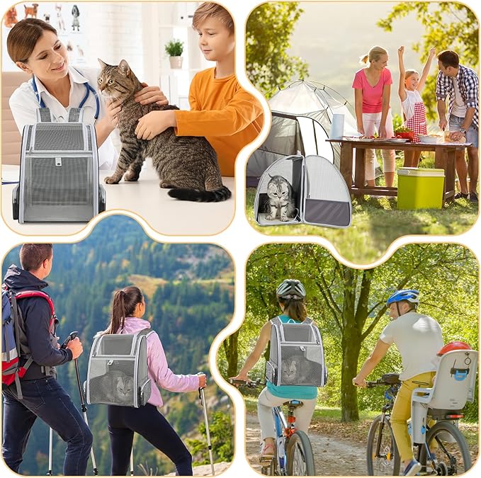 Cat Backpack Carrier Large Pet Backpack for Small Dog Medium Cat Puppy Kitten Bunny up to 15lbs, Ventilated Mesh Dog Collapsible Travel Backpack for Hiking Walking Outdoor