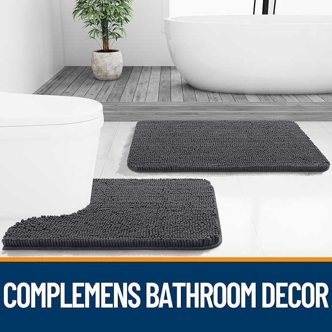 OLANLY Bathroom Rugs 34x21, Extra Soft Absorbent Chenille Bath Rugs, Rubber