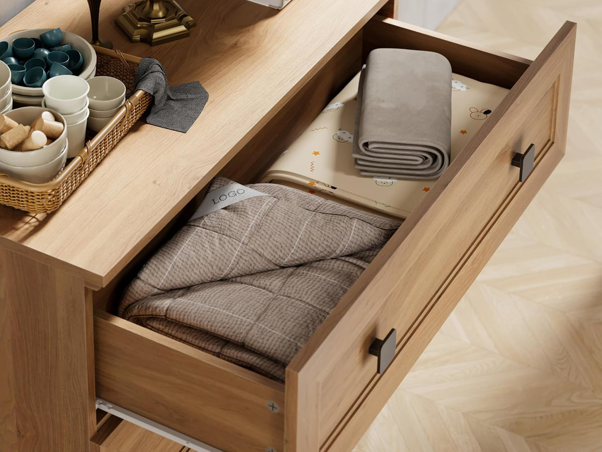 FENSULN Modern Dresser for Bedroom with 9 Drawers, 3 in 1 Wooden Chest of Drawers with Organizer Storage for Bed Room,Livingroom Hallway Oak