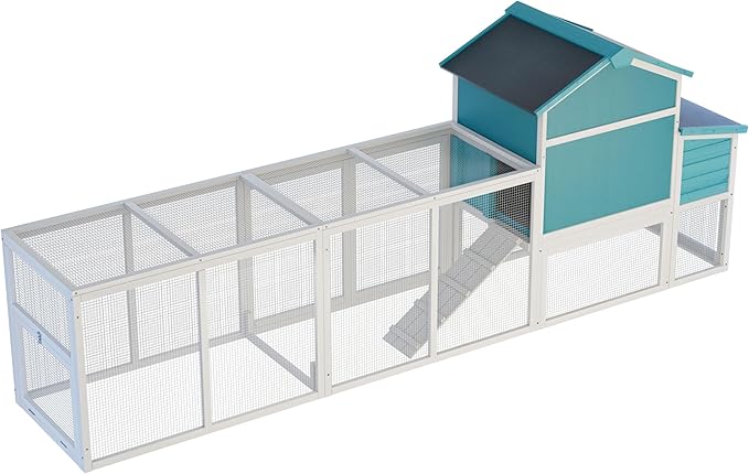 Wooden Chicken Coop with Nesting Box and Free-Range Door – Outdoor Hen House for 3–4 Chickens, All-Weather Asphalt Roof, Secure Locks & Easy-Clean Sliding Tray Blue