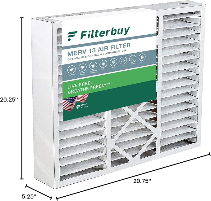 Filterbuy 20x20x5 Air Filter MERV 13 Optimal Smoke & Allergy Defense, Pleated