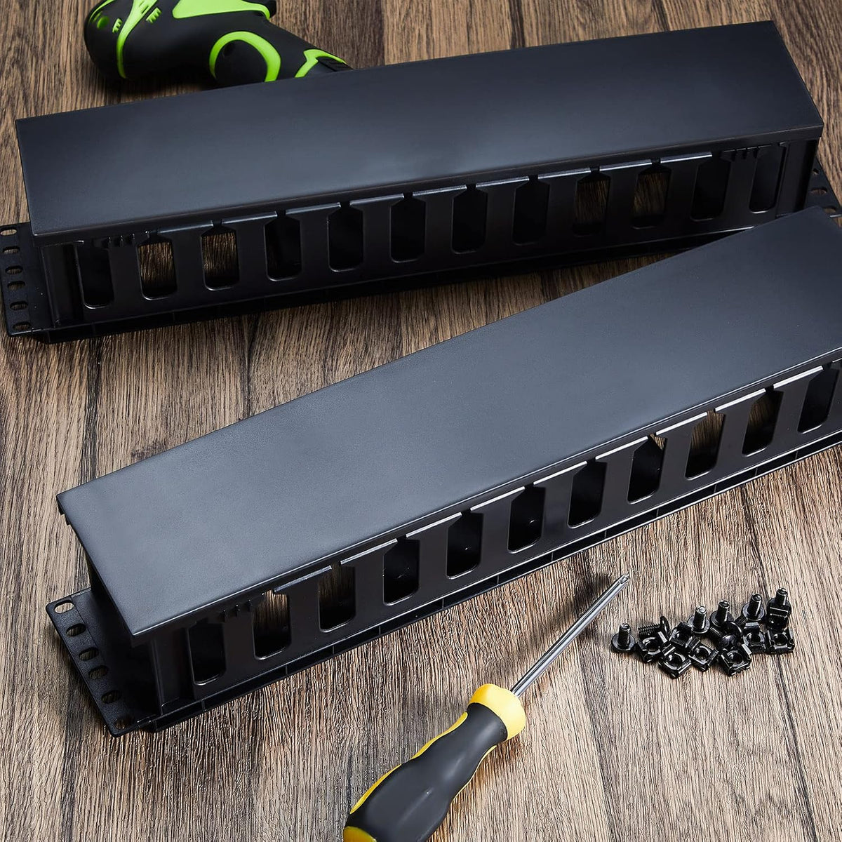 Taiyin 2 Pcs 2u 19 Inch Horizontal Cable Management Panel, 12 Slot