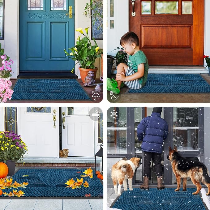 Smiry Front Door Mat Outside Entrance, Heavy Duty Sturdy Natural Rubber Doormat