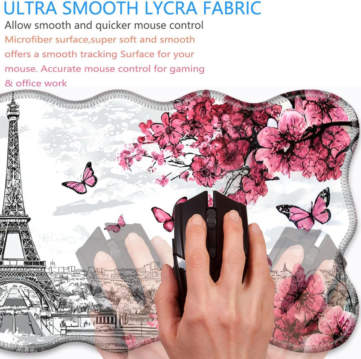 Bxgolkgd Desk Mat Set,Mouse Pad with Keyboard Wrist Rest & Mouse Wrist Rest,Wave-Shaped Design,Non-Slip Rubber Base,Ergonomic Desk Mat for Home,Office,Gaming,Butterfly Eiffel Tower