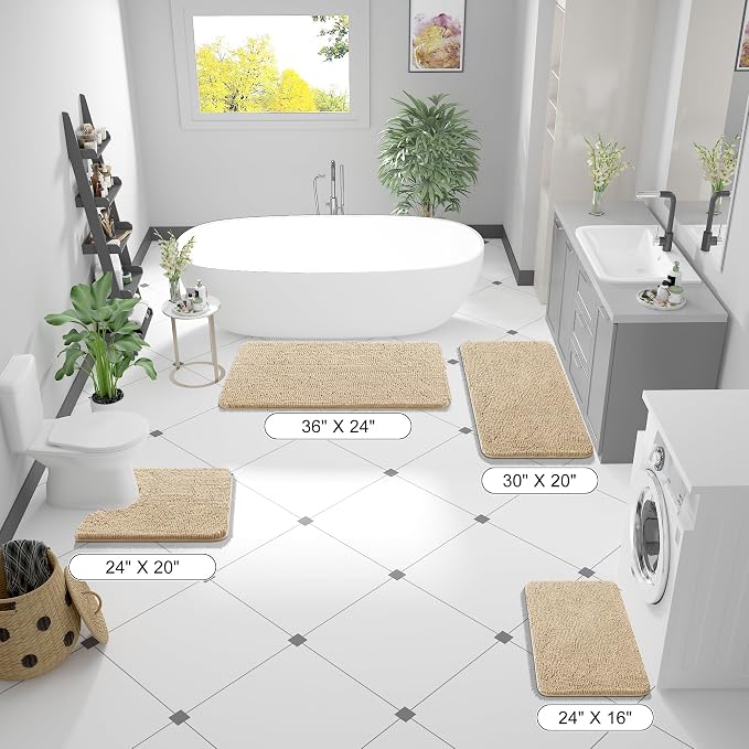 OLANLY Toilet Rugs U-Shaped 24x24, Extra Soft Absorbent Chenille Contour