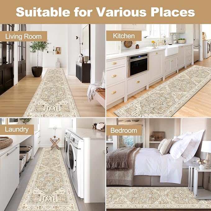Yamaziot Washable Runner Rug, 3x10 Non-Slip Boho Vintage Hallway Rug
