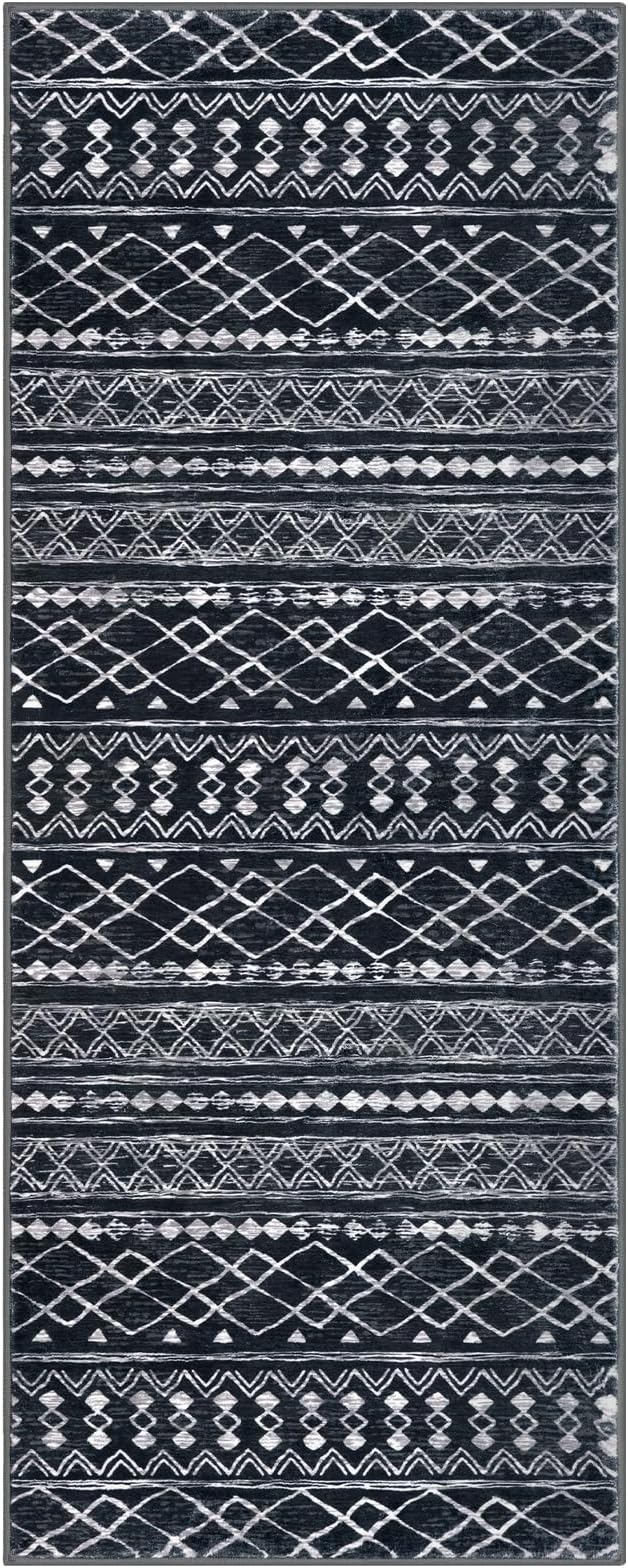 KUTA Moroccan Washable Runner Rug 2.6x8, Non-Slip Vintage Black Boho Hallway