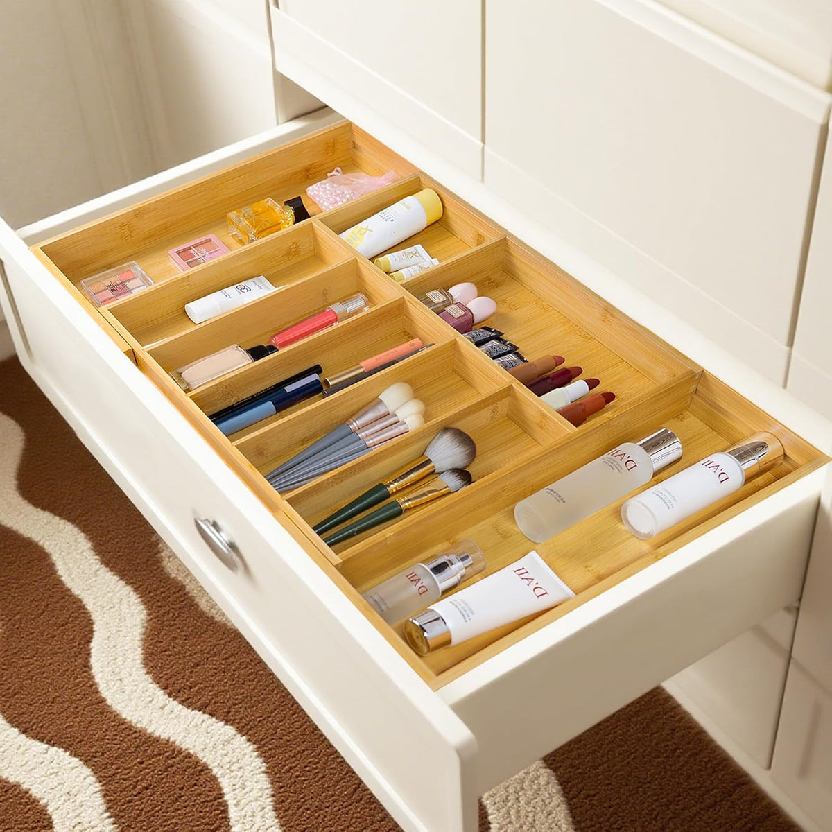 Utoplike Extra Large Kitchen Drawer Organizer, Solid Bamboo Silverware Tray