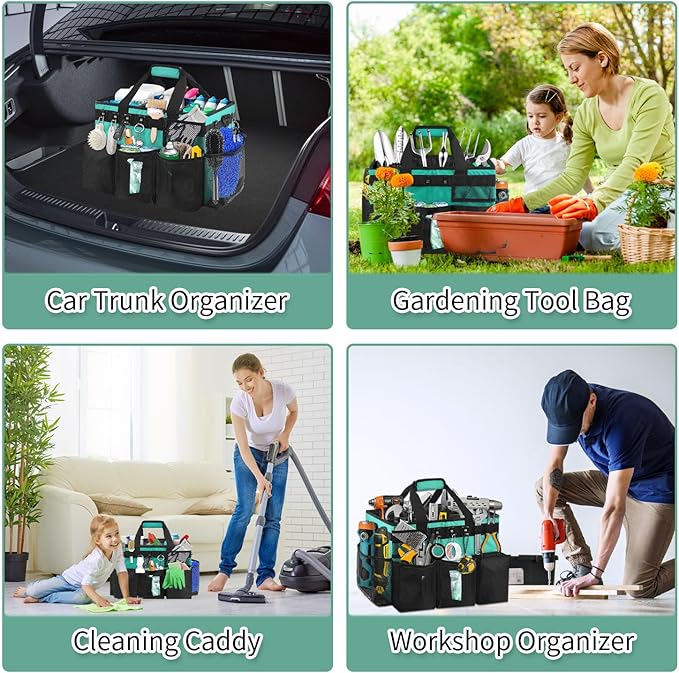 Boczif Cleaning Caddy Bag Wearable, Cleaning Caddy Supplies Organizer with Handle, Shoulder Straps & Detachable Divide, Cleaning Tool Organizers Tote Bag for Cleaners & Housekeepers (Green)