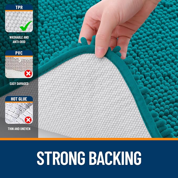 OLANLY Bathroom Runner Rugs 47x17, Soft Absorbent Chenille Bath Rugs, Rubber
