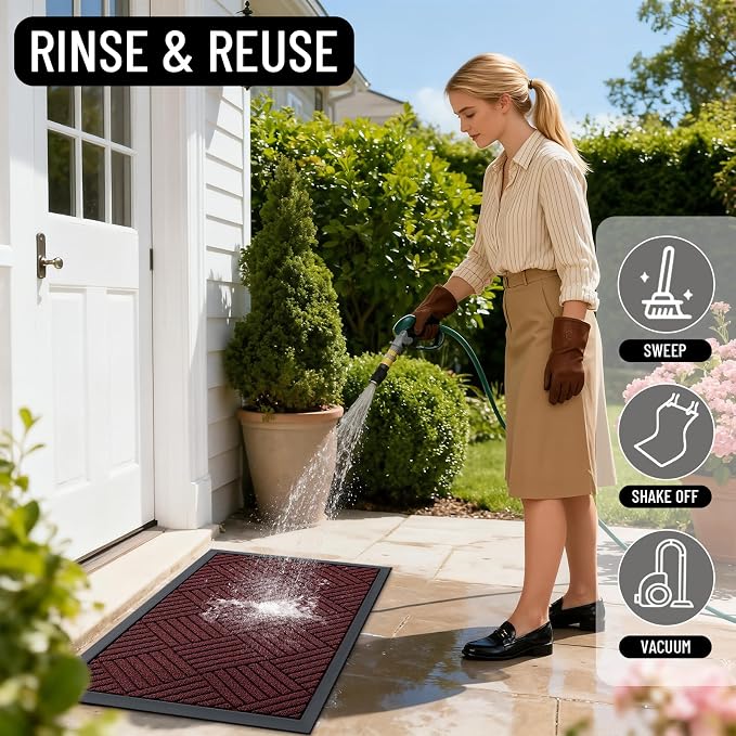 OLANLY Front Door Mat Outside Entrance 35x23, Heavy Duty Sturdy Natural Rubber