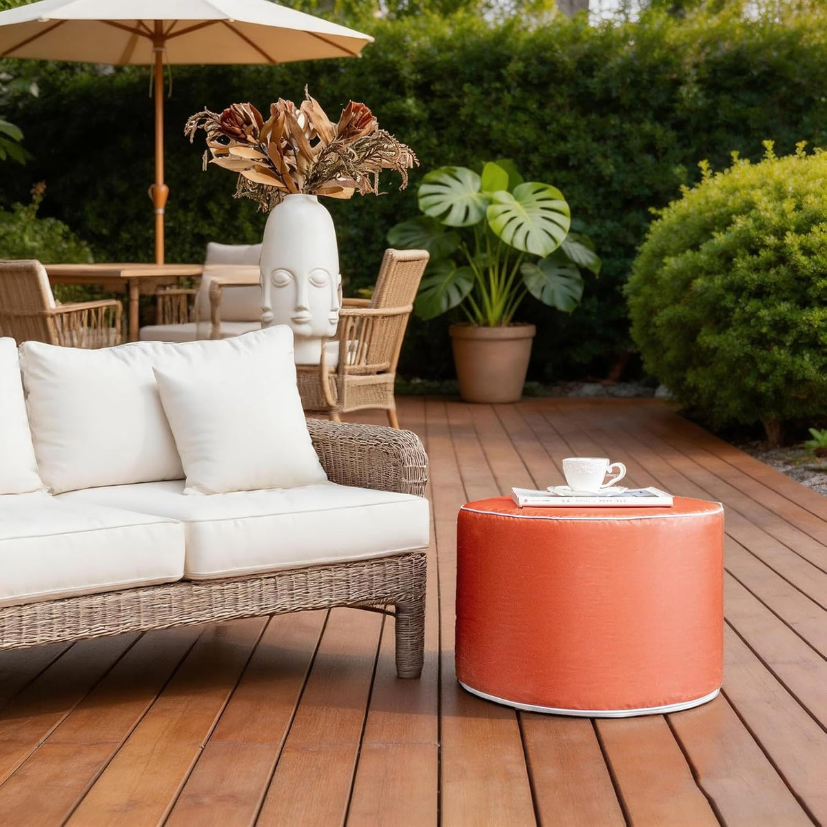 Multipurpose Outdoor Ottoman for Patio 20x14 Inches, Backyard, Additional Seating, Footrest, Side Table,Outdoor Patio Bean Bag Ottoman (Burnt Orange, Round)