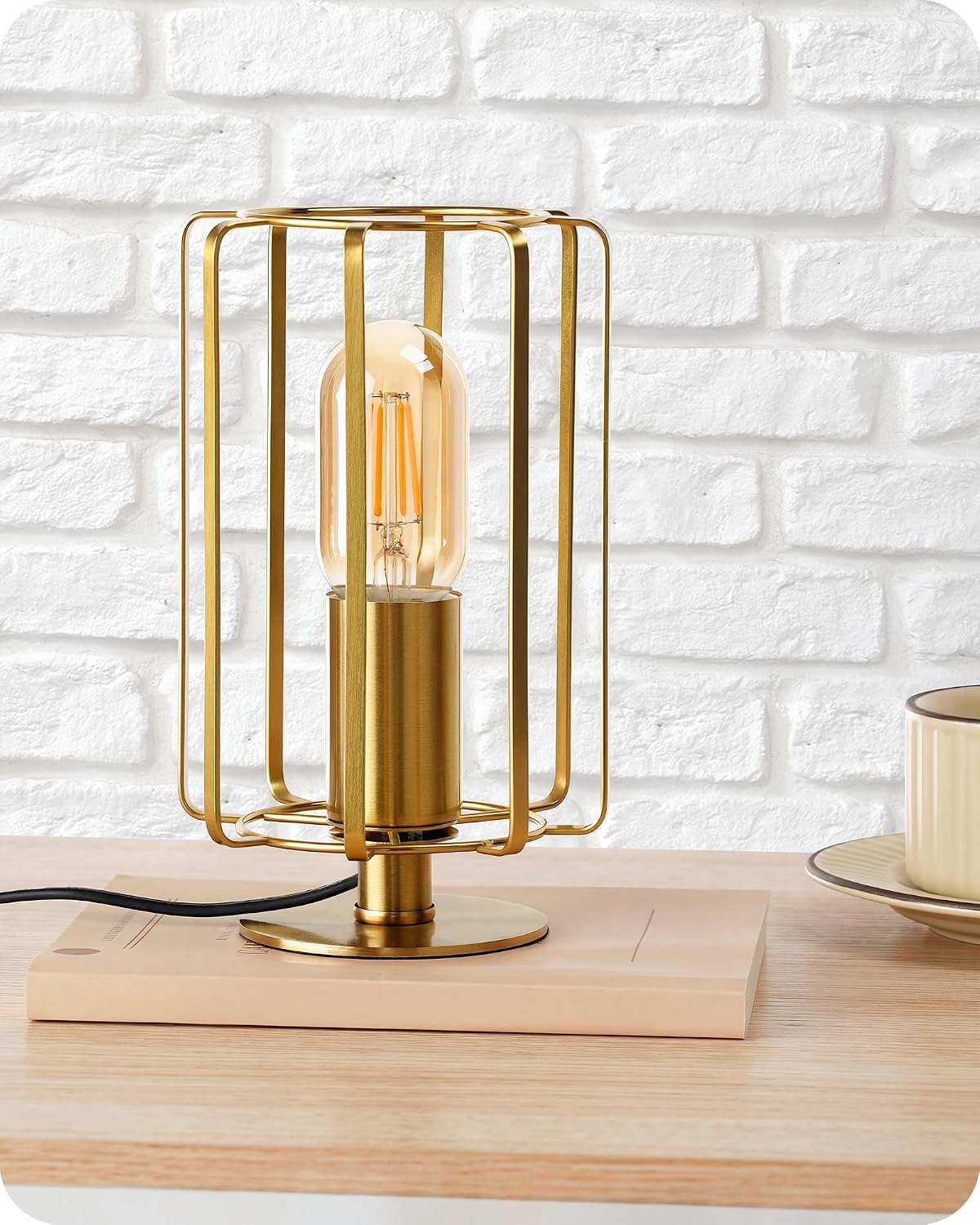 Industrial Table Lamp Set of 2, Small Brass Desk Lamp with Dimmable 2400K Warm Light LED Bulb, Vintage Desk Lamp, Nightstand Lamp for Bedroom, Study, Office, Small Space, Gold D05TLP205