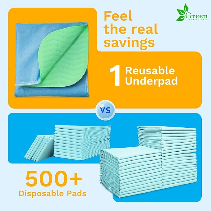 GREEN LIFESTYLE® Washable Underpads - Heavy Absorbency Reusable Bedwetting Incontinence Pads for Kids, Adults, Elderly, and Pets - Toddler Mattress Pads for Bed, Sofa, Floor (Pack of 16 - 48x48)