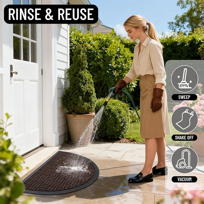 OLANLY Half Circle Door Mat Outside Entrance 29.5x17, Heavy Duty Sturdy Natural
