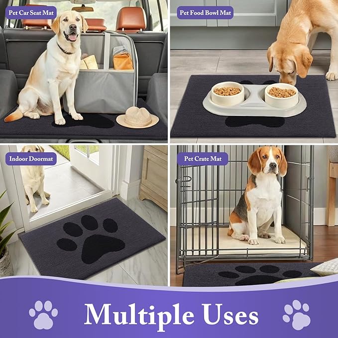 Buganda Dog Door Mat for Muddy Paws, Absorbent Dirt Trapper Non Slip Indoor Doormats, Washable Low-Profile Mat for Mud Dogs, Entryway Carpet for Inside Floor (47x32 Inches, Black)