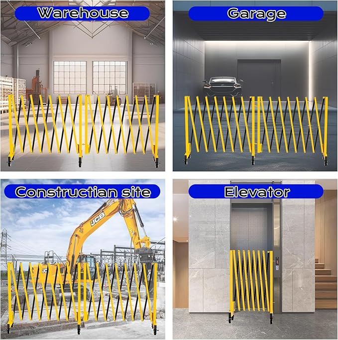 16.8FT Industrial Metal Expandable Barricade,Retractable Traffic Fence with Casters, 270 Degrees Folding Security Gate, Portable Barricade Gate for Construction Area, Traffic Control, Cordon
