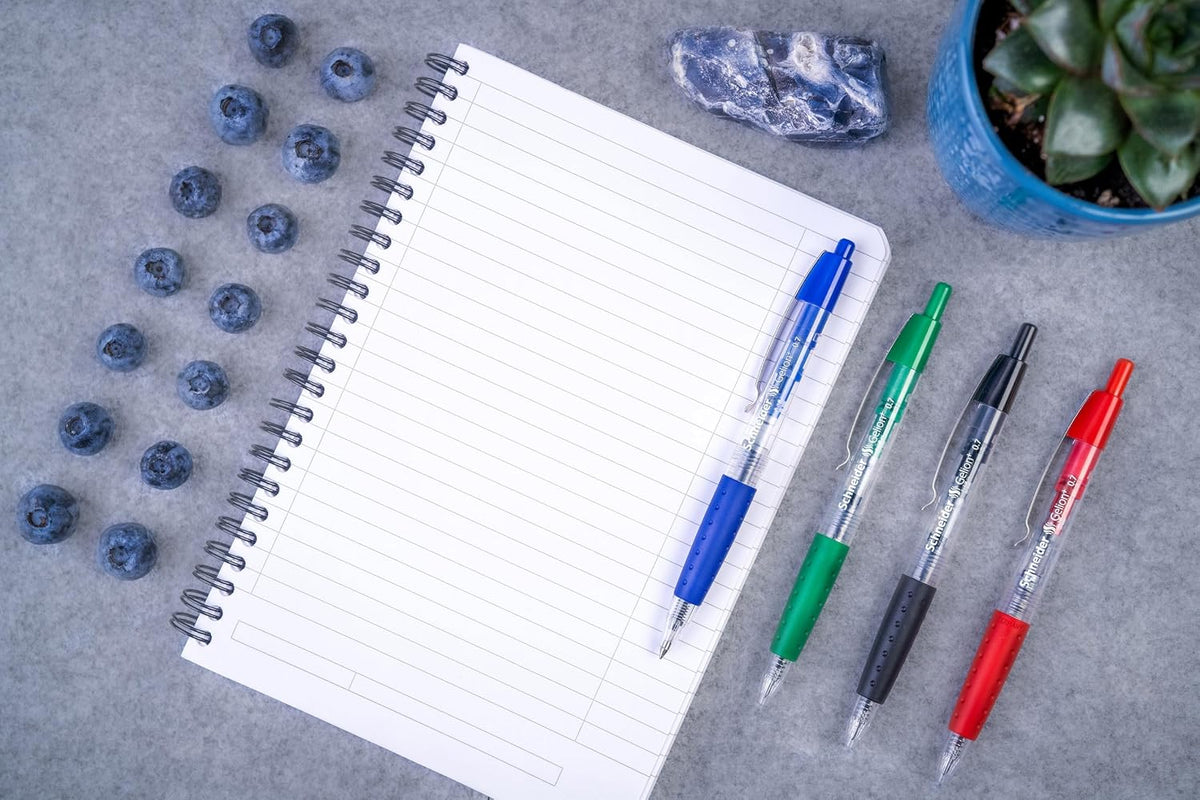 Schneider Gelion+ Gel Pen, Refillable and Retractable, Gel Ink, 0.7 mm, Transparent Barrel, Blue Ink, Box of 10 Pens (101003)