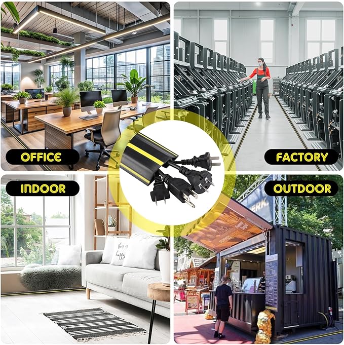 Pangda 30 FT Floor Cable Cover Heavy Duty Cord Cover Protector Power Cable Protector Soft Extension, Organize and Protect Wire on Floor for Home Office or Outdoor Settings (Black, Yellow)
