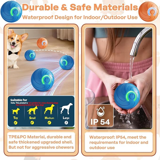 Smart Jumping Ball for Dogs & Cats Duraspin Dog Bouncing Ball Random Path Electric Automatic Moving and Rolling Pets Toy Interactive Jumping Vibrating Bouncing Balls for Puppy Toys(1Pack,Blue)